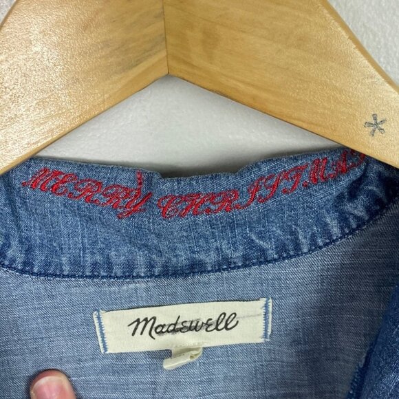 Madewell Denim Lace-Up Shirt Chester Wash Chambray Blue Size Small Popover‎ Boho - Picture 7 of 8